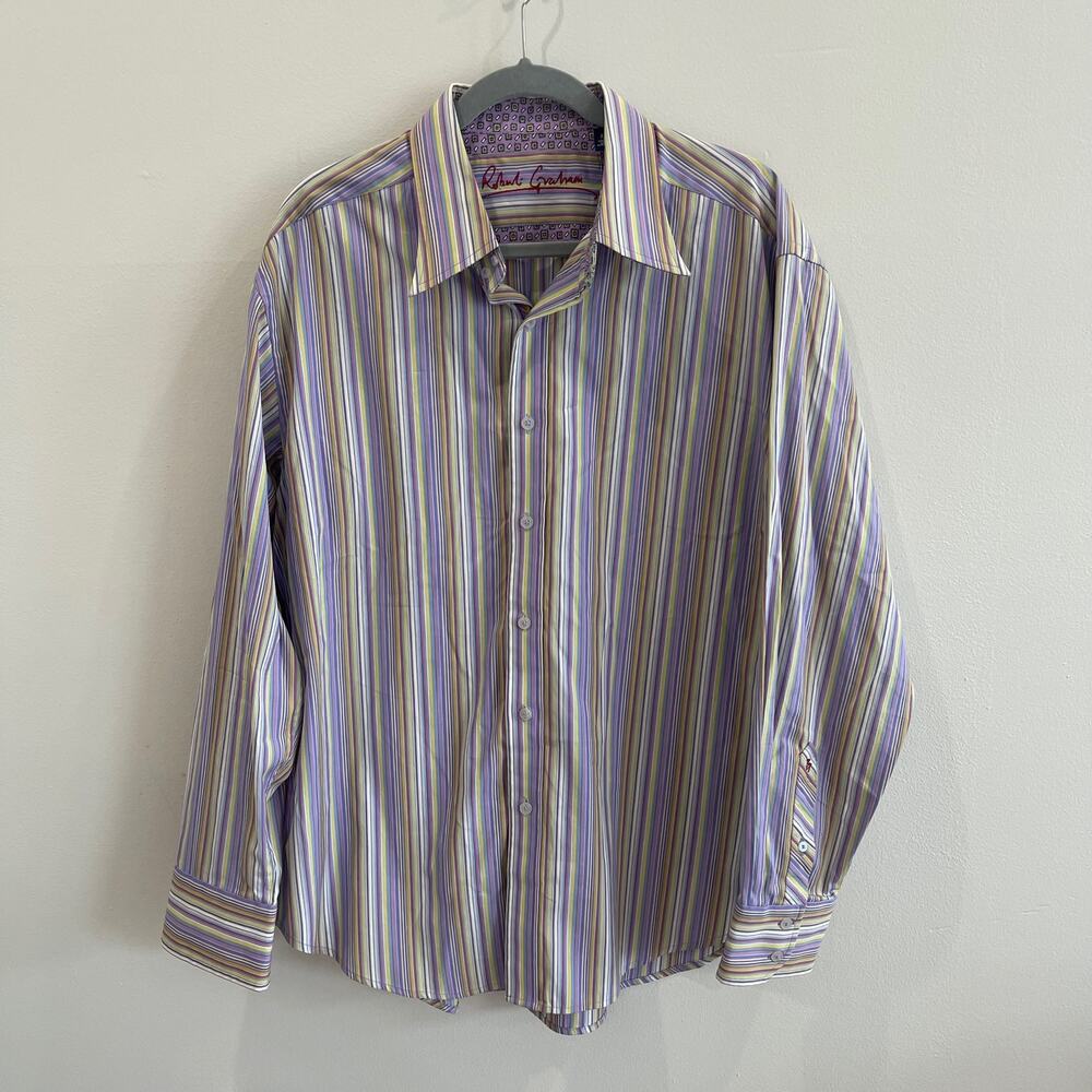 Robert Graham Men's XL Multicolor Stripe Flip Cuff Long Sleeve Shirt